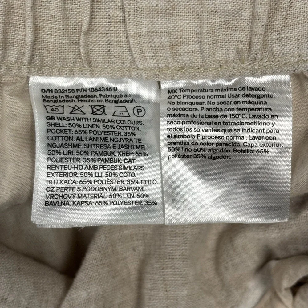 HM Mens Regular Fit Linen Blend Drawstring Pants Beige Oatmeal Size L